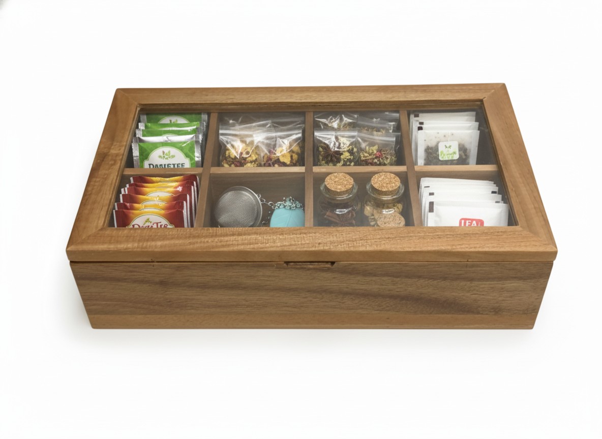 Acacia Wood Teabag Organizer | Stylish Tea Box USA & EU