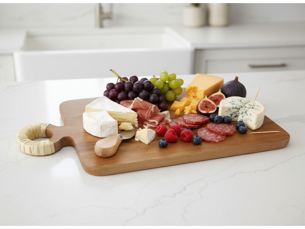 Acacia Wood Serving Board | Rattan Handle Kitchenware - US & EU