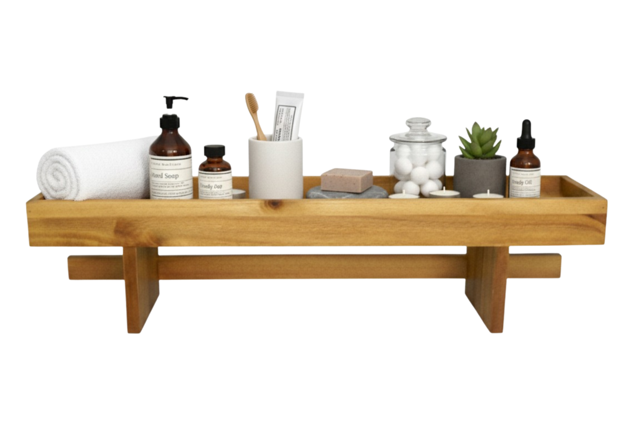 Acacia Wood Wall Shelf | Bathroom Storage for US & EU