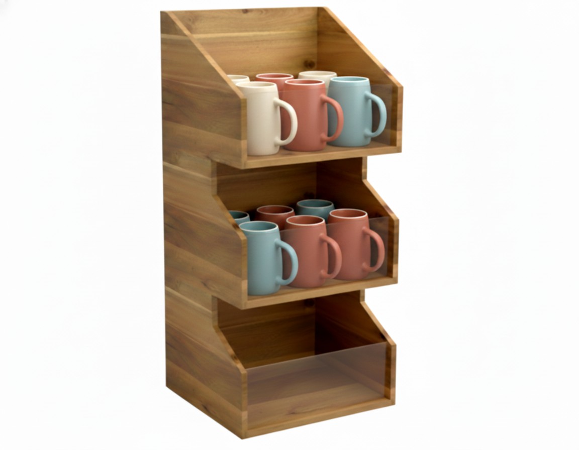 Acacia Wood 3-Tier Display Shelf - Wholesale US & EU