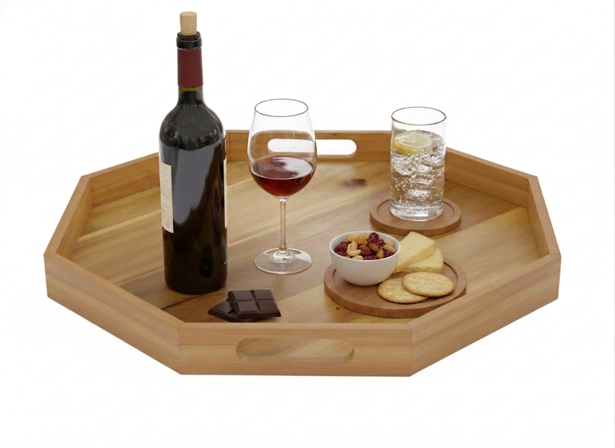 Superior Acacia Wood Octagonal Tray | US & EU Kitchenware
