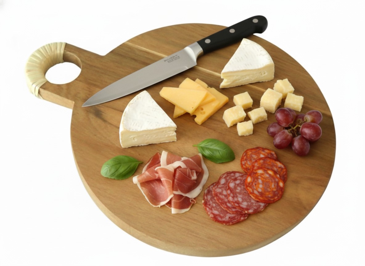Acacia Wood Round Serving Board | Rattan Handle Kitchenware US/EU