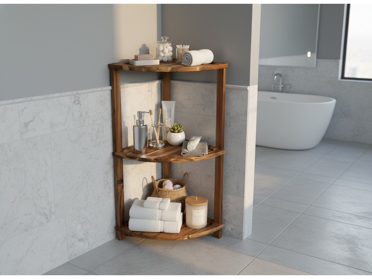 Acacia Wood 3-Tier Corner Bath Rack | US & EU Wholesale
