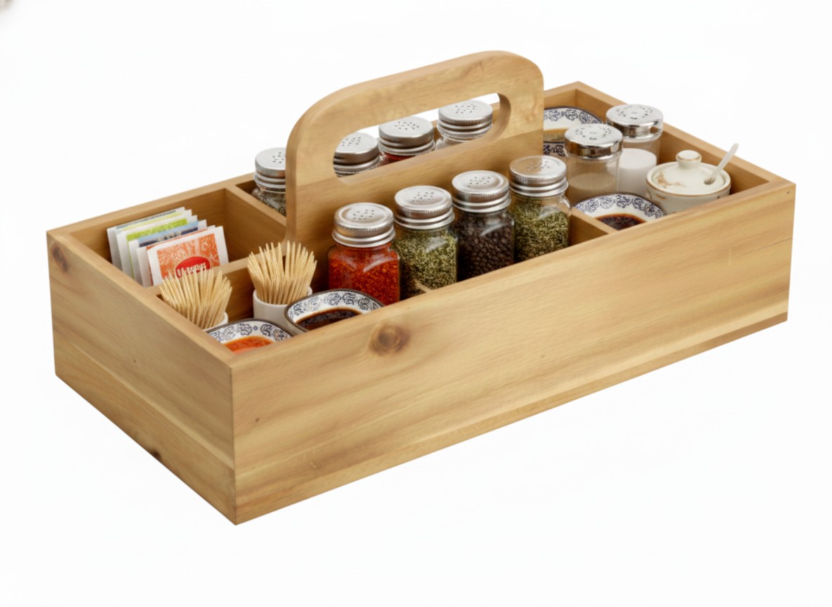 Acacia Wood Flatware Caddy | Durable Utensil Organizer USA/EU