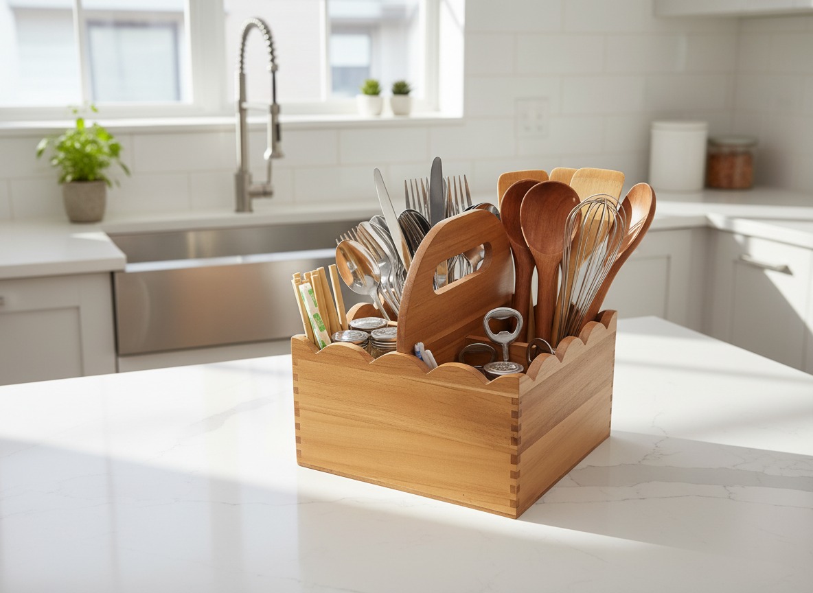 Acacia Scalloped Flatware Caddy | Wholesale US & EU Markets