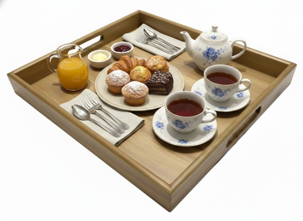 Superior Acacia Wood Trays - Set of 2 Serving Trays for US & EU