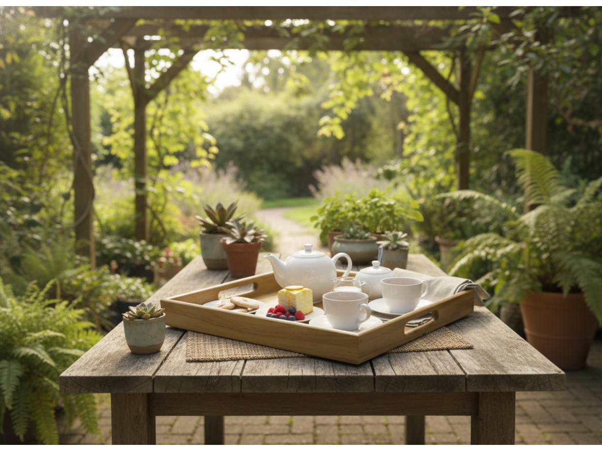 Superior Acacia Wood Trays - Set of 2 Serving Trays for US & EU