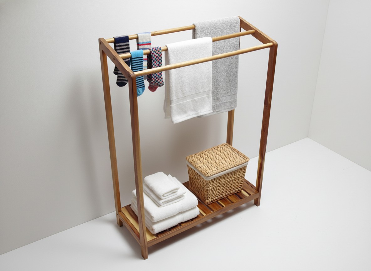 Acacia Wood Towel Rack - Sustainable Bathroom Decor for US & EU