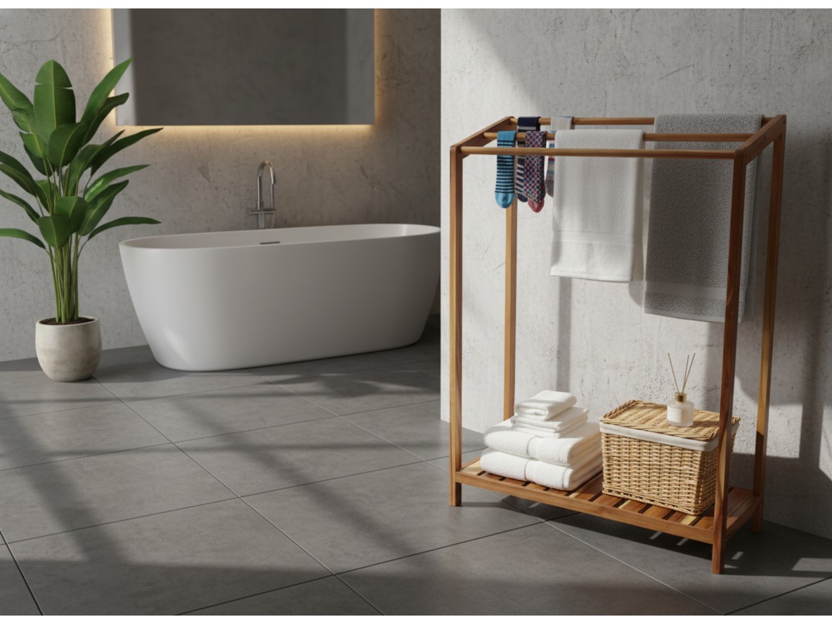 Acacia Wood Towel Rack - Sustainable Bathroom Decor for US & EU